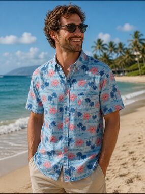 Simply Southern Men's Hawaiian Tropical Short-Sleeve Button Up Shirt